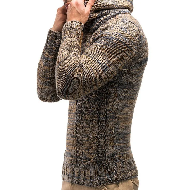 Xiu Luo зимние мужские свитера свитер с петельками пальто мужские повседневные серые однотонные свитера с капюшоном тонкий прилегающий вязаный пуловер