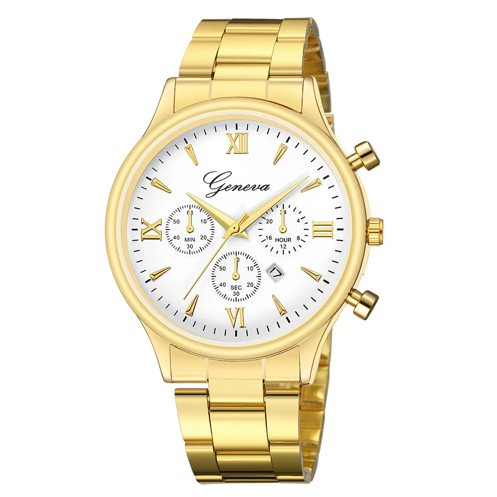

Luxury Male's Watch Stylish Stainless Steel Watches Date Gold Wristwatches Quartz Analog Hour Wrist Watch relogio masculino