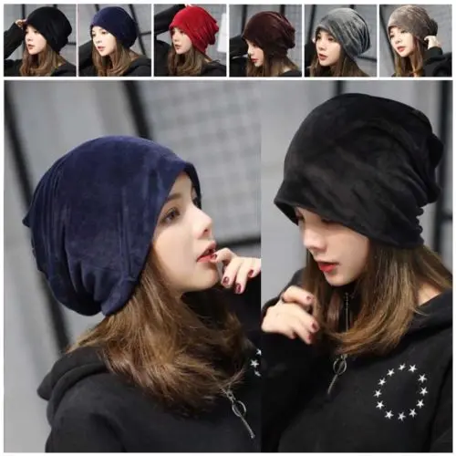 HIRIGIN женские бархатные шапки, зимние теплые шапки для девочек, теплая вязаная шапка с ушками, Повседневные шапки Skullies