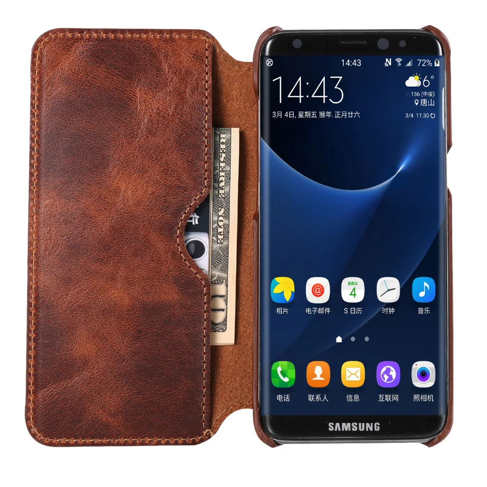 Чехол бумажник KEYSION для Samsung Galaxy S8 Plus защитный чехол из натуральной кожи с полным