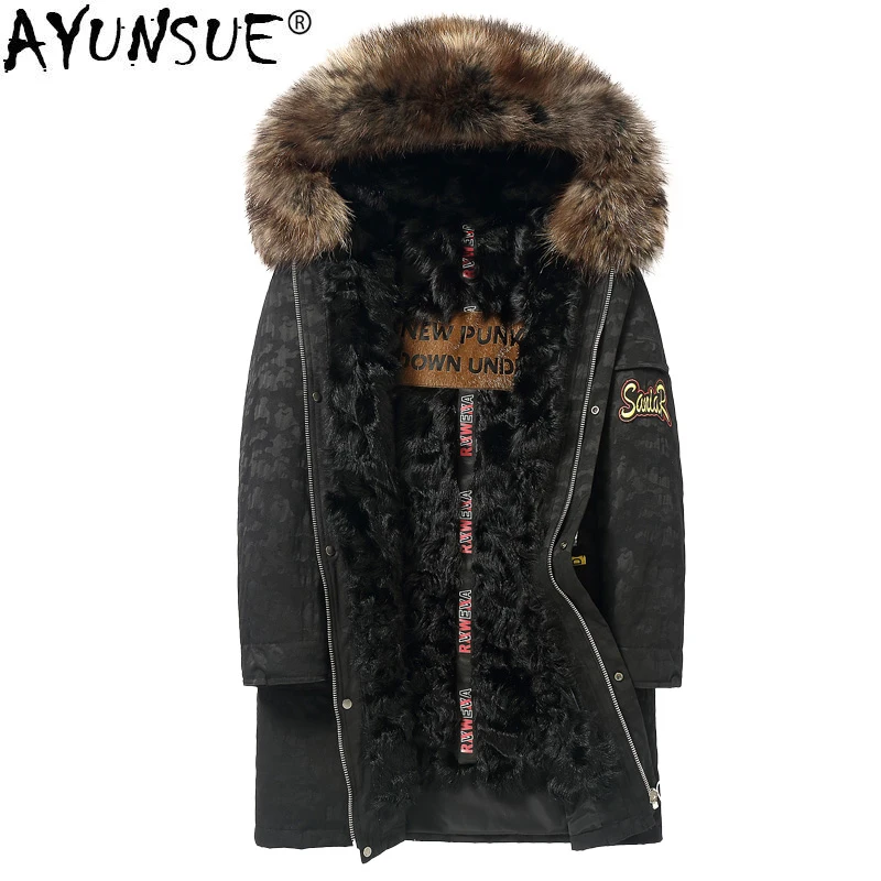 

AYUNSUE Parka Homme Winter Jacket Men Natural Wool Fur Liner Long Coat Mens Raccoon Fur Collar Parkas Jackets Z18506 MY1429