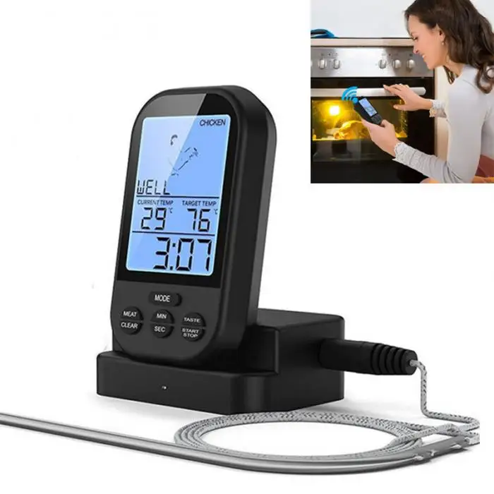 Беспроводной цифровой термометр для мяса, дистанционный термометр для барбекю, Кухонный Термометр для приготовления пищи, печь, гриль, курильщик с таймером DTT88