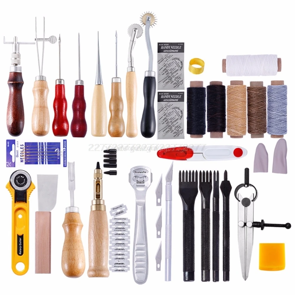

Leather Craft Punch Tools Repair Kit Hand Stitching Carving Working Sewing Saddle Groover Waxed Thread Needles A22 19 Dropship