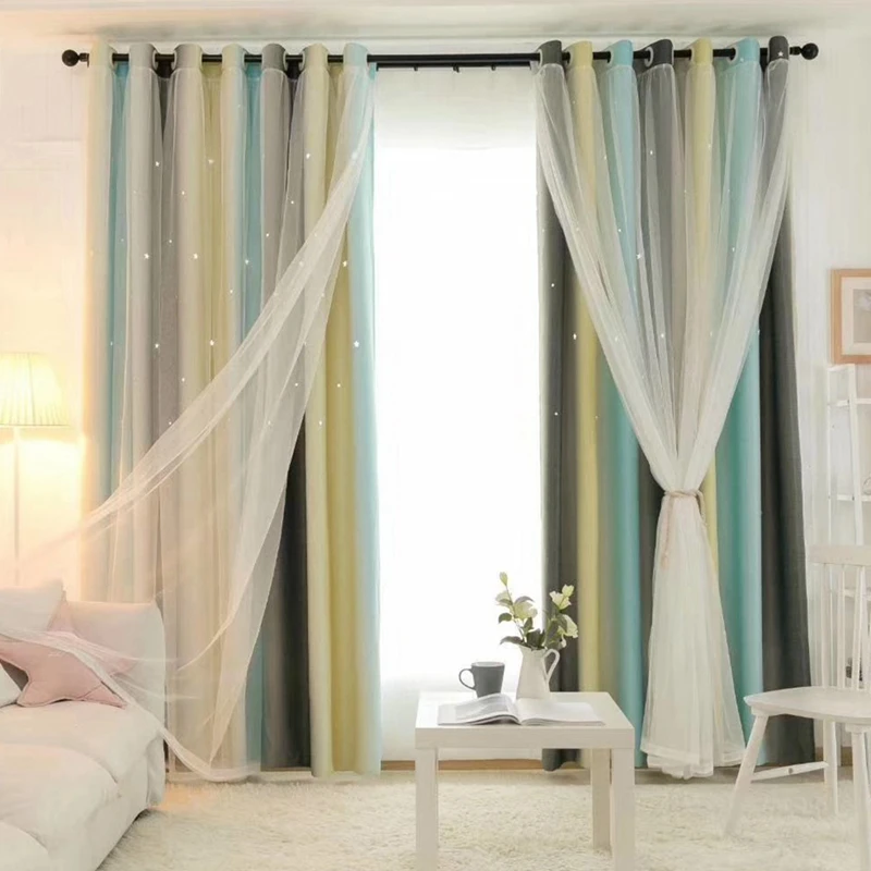 

New Hollowed Out Star Shading Window Blackout Curtain Drapes Purdah for Living Room Princess Children Baby Kid's Room Curtain