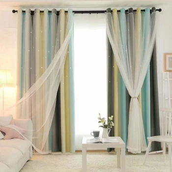

New Hollowed Out Star Shading Window Blackout Curtain Drapes Purdah for Living Room Princess Children Baby Kid's Room Curtain