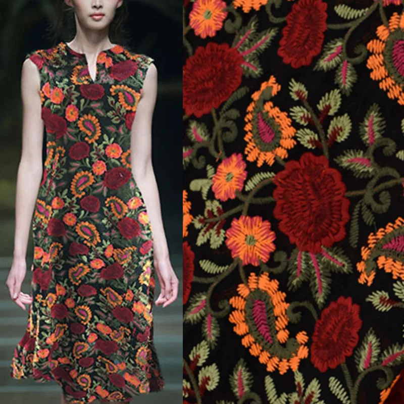 

Fashionable Folk Style Computer Embroidered Lace Fabric For Dress Tecidos Para Roupa Tissu au Metre Cloth Telas Por Metros DIY