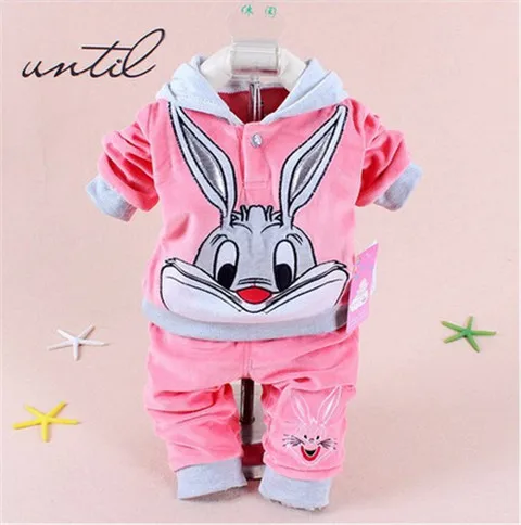 Spring And Autumn Season Rabbit Cashmere Suit Fashion Cute Boy Girl Cartoon Hat Casual Cotton Piece Suit. Baby Clothes