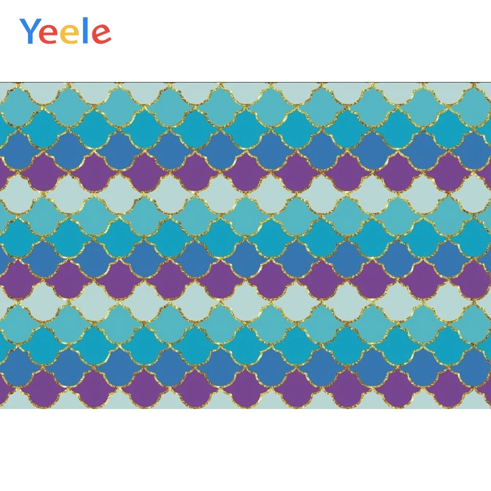 Yeele 9x9ft Mermaid Fish Scale Photography Background Cartoon Golden Purple and Blue Fish Scale Photo Backdrop Studio Props Video Drape