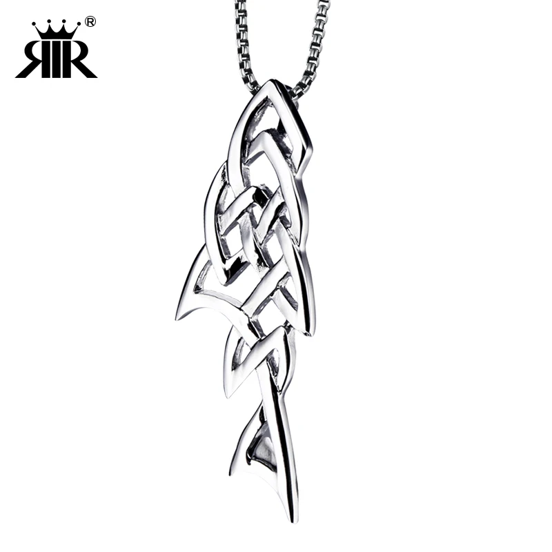 

RIR Viking Style Chain For Men Big Fish Statement Hollow Out Pendant Necklaces Gold Color Stainless Steel Fishing Jewelry