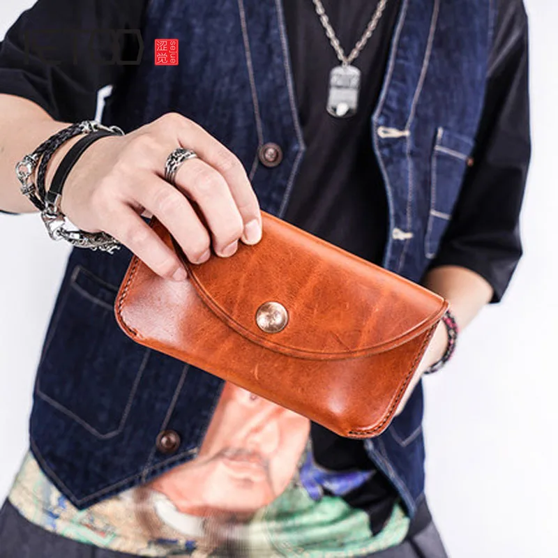 

BJYL Retro trend casual youth men's long cover wallet leather top layer flocking cowhide