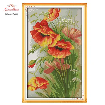 

Golden Panno,Needlework,Embroidery,DIY Landscape Painting,Cross stitch,kits,11ct Poppy Flower Cross-stitch,Sets For Embroidery