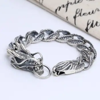 

Pure Silver Vintage S925 Carved Dragon Sterling 925 Solid Silver Bracelet Hand Chain (FGL)