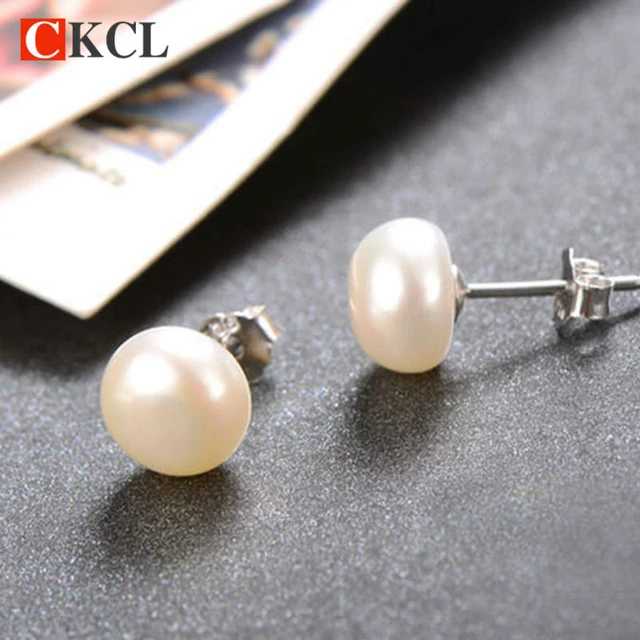 Real pearl stud earrings with diamante accents-bdsngoinhaviet.com.vn