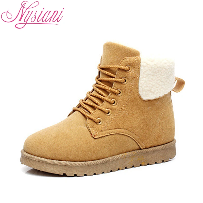 

2018 New Warm Winter Boots British Women Fashion Thick Soles Ankle Snow Boots Round Toe Lady Platform Lace Up Wedge Short Boots