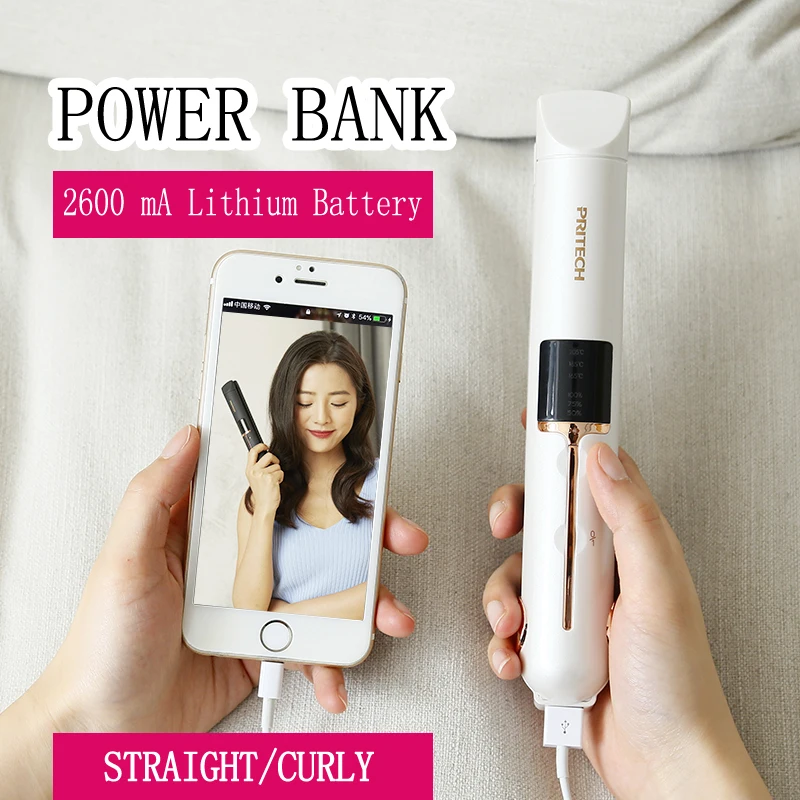 Najtaniej Mini USB bezprzewodowa prostownica do włosów z Power Bank system blokady żelazka podróżne przenośne bezprzewodowe prostowanie włosów