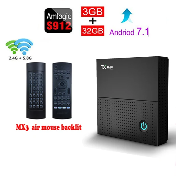 TX92 умная ТВ приставка Android 7 1 Восьмиядерный процессор Amlogic S912 64 3 ГБ DDR3 32 Гб H.265 4K WiFi