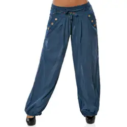 Женские модные однотонные повседневные длинные брюки Свободные мешковатые шаровары брюки Бесплатная доставка