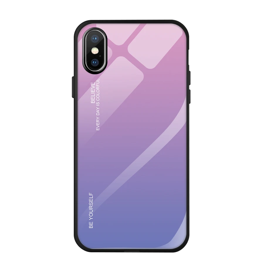 IQD для iPhone X Xr Xs Max чехол с градиентом цвета из закаленного стекла задняя крышка TPU бампер рамка чехол для телефона для iPhone 8 7 6 6S Plus xs - Цвет: P01