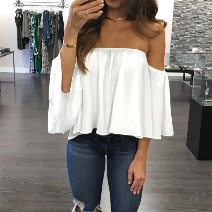 

CHAMSGEND Women Long Sleeve Pullover Off Shoulder Casual Blouse Drop Shipping 1F7*