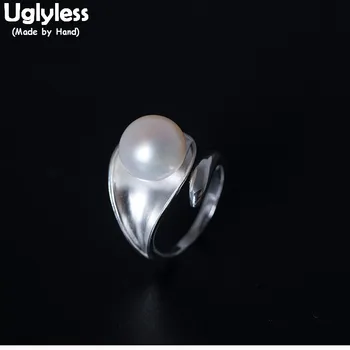 

Uglyless 100% Real Natural Pearls Open Rings for Women Solid 925 Sterling Silver Fine Jewelry Freshwater Pearls Finger Rings