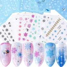 30 шт./компл. дизайн ногтей воды наклейки со снежинками и рисунком оленя дерево гвоздь Обёрточная бумага передачи клей советы зимний маникюр украшения JI862