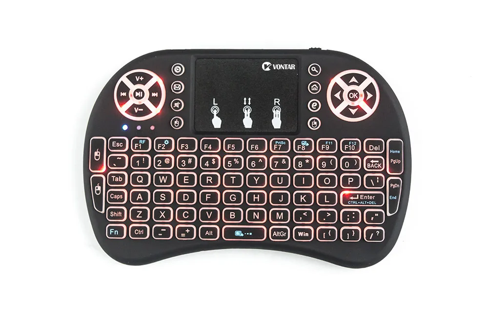 VONTAR i8+ 2,4G мини беспроводная клавиатура 7 цветов с подсветкой Сенсорная панель портативная русская воздушная мышь для Android tv Box T9 X96 HK1 Mini