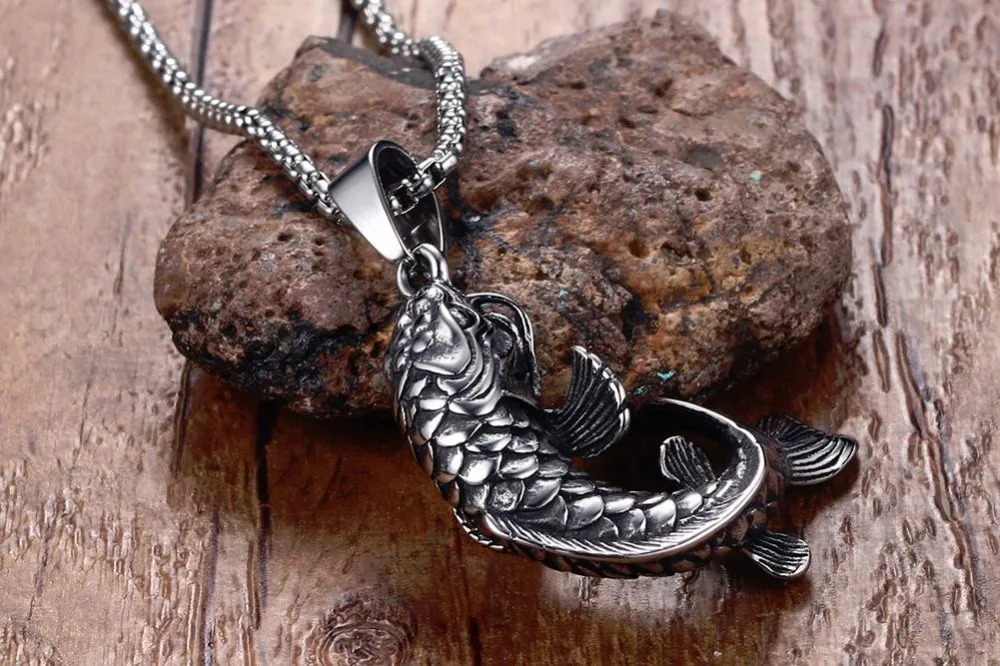Mens Goldfish Necklaces Stainless Steel Fancy Carp Fish Pendant Collares Collier Men Fashion Jewelry Accessories colar choker 11