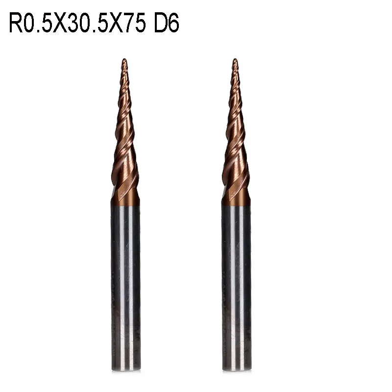 2 шт. R0.5 * D6 30 5 75L 2F HRC55 вольфрамовые твердосплавные сферические концевые фрезы