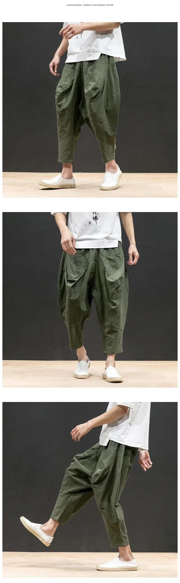 KUANGNAN Japan Style Linen Wide Leg Pants Men Jogger Japanese Streetwear Joggers Men Pants Hip Hop Trousers Men Pants