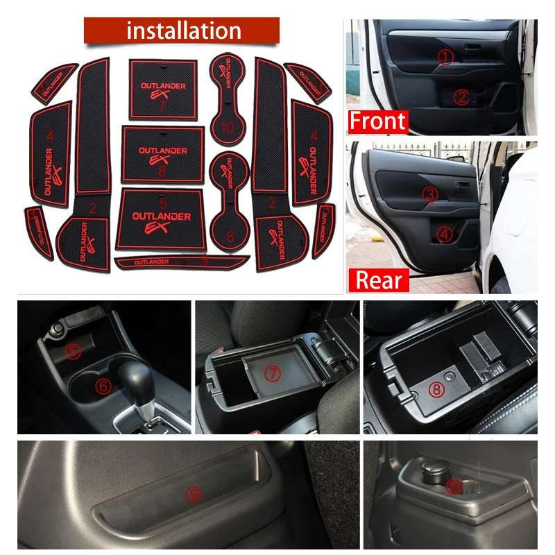 14X для Mitsubishi Outlander 2013 2016 автомобильные аксессуары внутренние ворота Слот Коврик