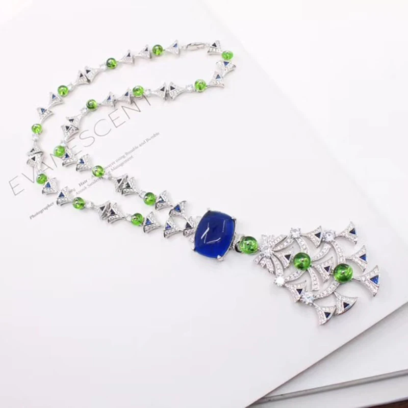 

Luxury Brand Fashion Party Feast Jewelry For Women Banquet Pendant Blue Crystal Necklace Hyperbole Necklace Fine Custom Jewelry