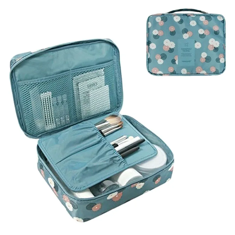 النساء مستحضرات التجميل حقيبة حقيبة مستحضرات تجميل حالة المكياج المنظم أدوات الزينة تخزين Neceser هرع الزهور النايلون سستة جديد السفر غسل الحق...