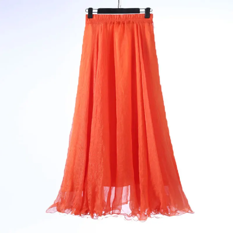 Высокая талия женская шифоновая юбка Длинная женская s пляжная летняя юбка макси в стиле бохо Saia Longa Faldas оборками Длинная юбка с подолом бренд - Цвет: Оранжевый
