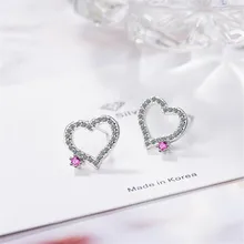 Темперамент супер фея 925 стерлингового серебра ювелирные изделия в форме сердца Простой Кристалл Изысканные стильные серьги-гвоздики SE720