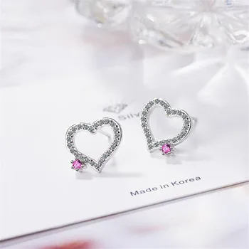 

New Temperament Super Fairy 925 Sterling Silver Jewelry Love Heart Shaped Simple Crystal Exquisite Fashion Stud Earrings SE720