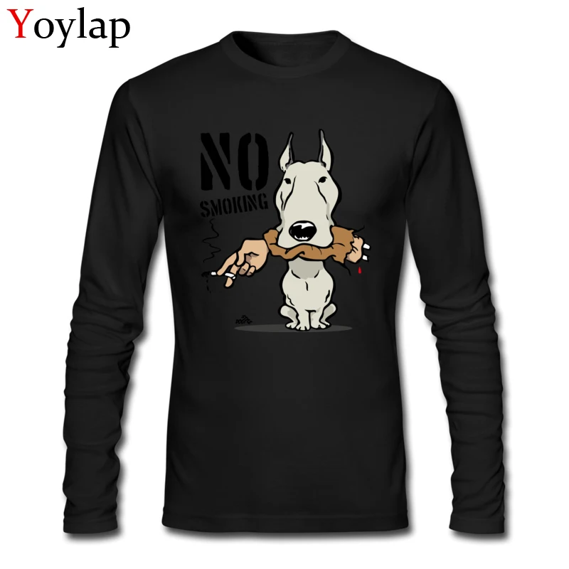 O Neck T Shirts Funny Fall Tops T Shirt Long Sleeve for Men Cheap Cotton Fabric No smoking cartoon dog Group Tee Shirt No smoking cartoon dog black