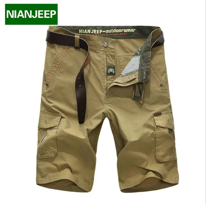 Бренд NIANJEEP плюс размер 42 шорты для мужчин хлопок крутая летняя повседневная мужская пляжная одежда военные большие карманы