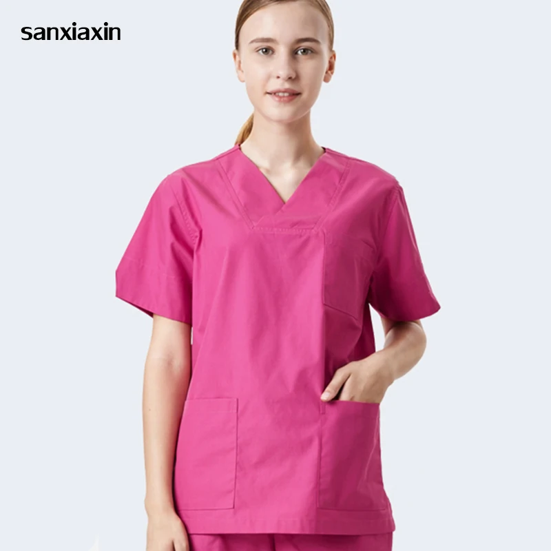 

sanxiaxin arrival summer medical surgical clothing, dental pet hospital beauty salon breathable fashion rose red overalls XS-3XL