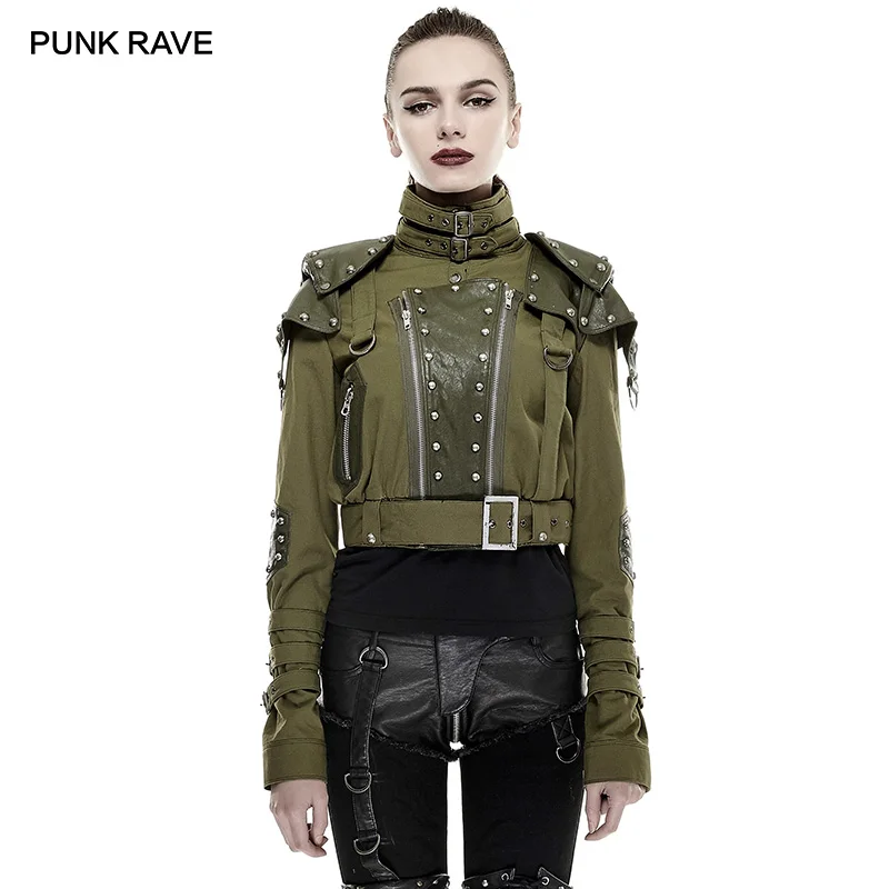 

PUNK RAVE Women's Punk Shoulder Pads Nailing Handsome Military Uniform Handsome Coat Shoulder Armor Stage Performance Jacket