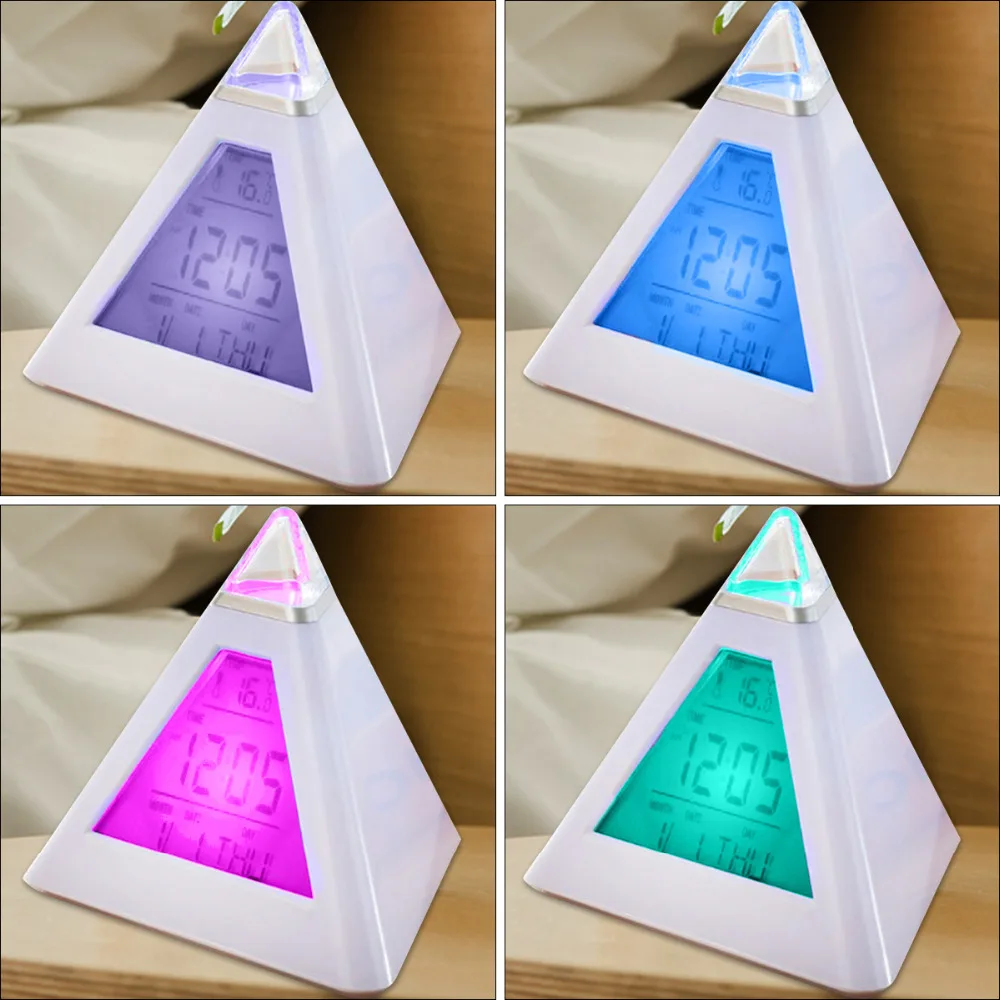 

XNCH 7 Colors LED Changing Digital Alarm Clock Desk Thermometer Night Glowing Cube LCD Clock Home Decor Accessories