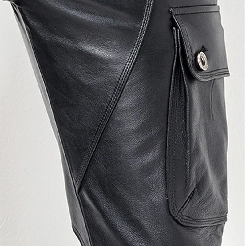 Мужские кожаные брюки байкерские брюки мотоциклетные панк-рок брюки мужские классические кожаные брюки с карманами кожаные брюки TJ06
