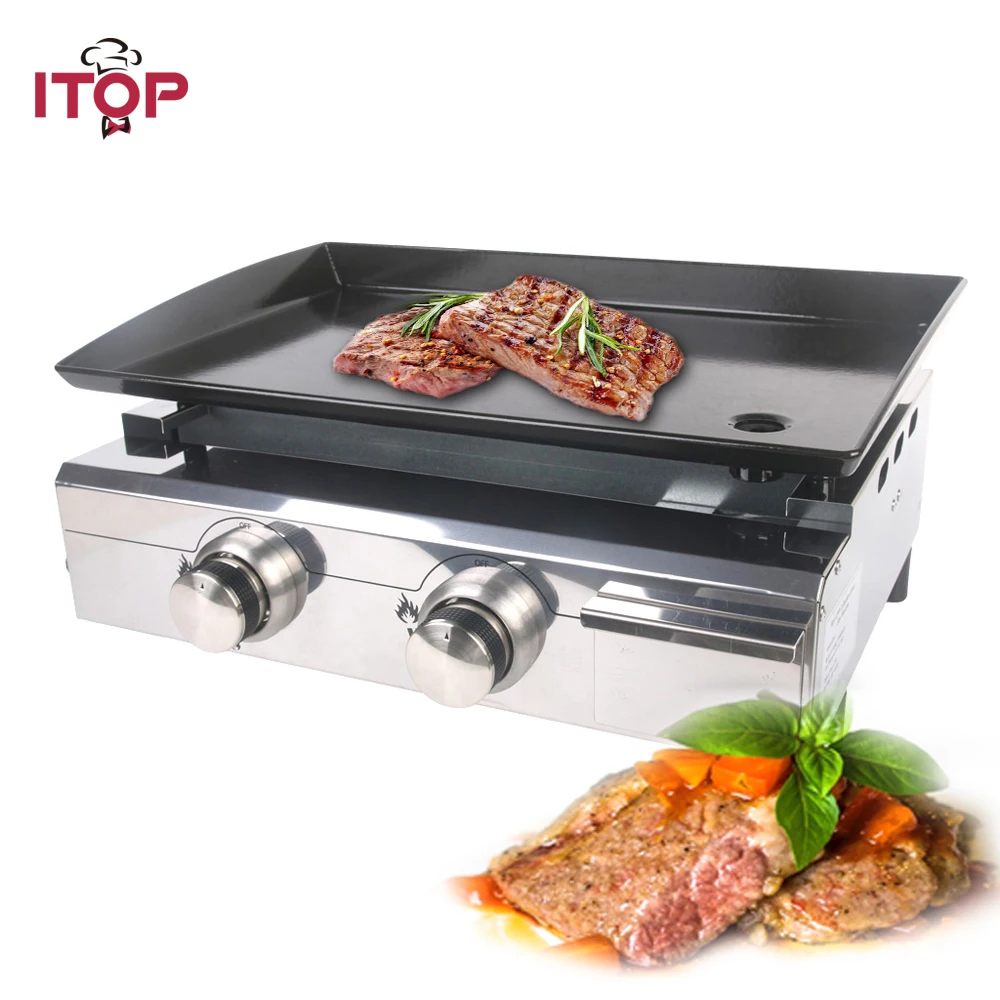 ITOP 2 Burners Gas BBQ Grills LPG Plancha Beef Pork Chicken Cooking Hot