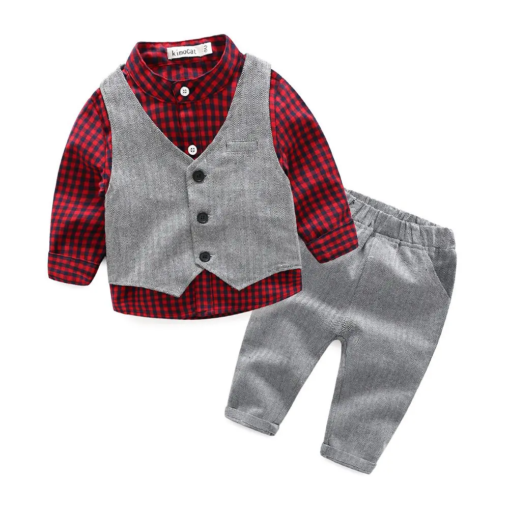 Г., комплекты одежды для маленьких мальчиков Детский костюм хлопчатобумажная одежда для младенцев, рубашка в клетку с длинными рукавами для маленьких мальчиков+ брюки+ жилет