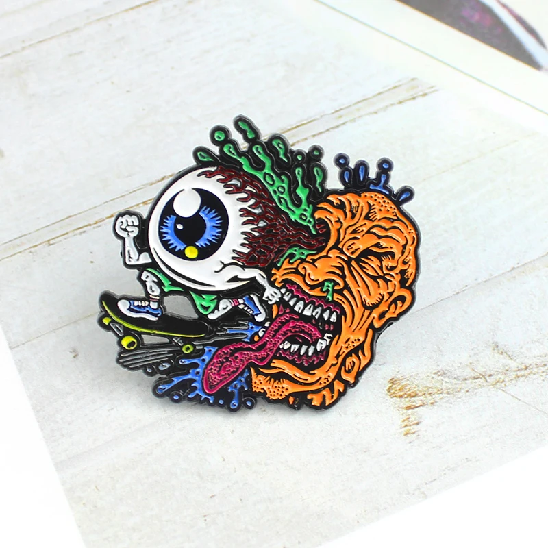 

Big Eyes Skating Creative Brooch Horror Devil Face Mucus Cool Eyes Skateboarding Enamel Pin Backpack T-shirt Badge Punk Gifts
