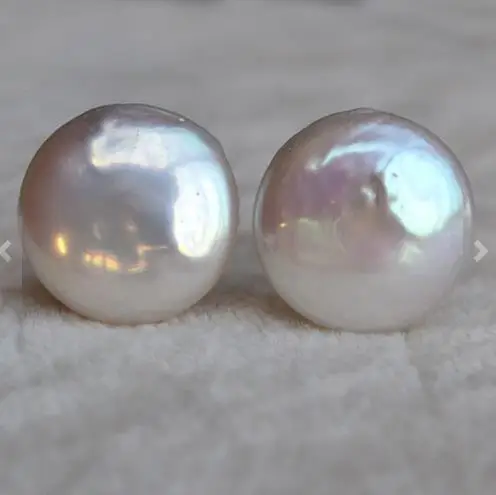 

Perfect Pearl Jewelry,AAA 14MM White Color Coin Shape Real Freshwater Pearl Earrings,Huge Pearl Jewelry,Wedding Earring.
