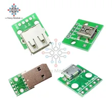 Mini/Micro USB pour DIP Type A femelle/mâle adaptateur USB convertisseur pour 4Pin 2.54mm PCB conseil bricolage alimentation pour connecteur Arduino(China)