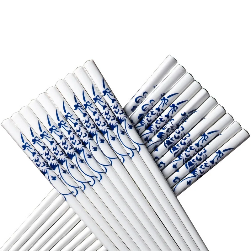 10 пар/компл. охраны окружающей среды Китая костяного фарфора белого и голубого цвета, дизайн керамические палочки для еды - Цвет: 10 pairs