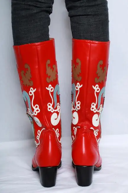 Las Estampado Rojo Hasta Grueso Rodilla Picture De Botas Dropship La Mujer Mujeres Tacón Caballero As Punta Cuero Patente Invierno OE67xE