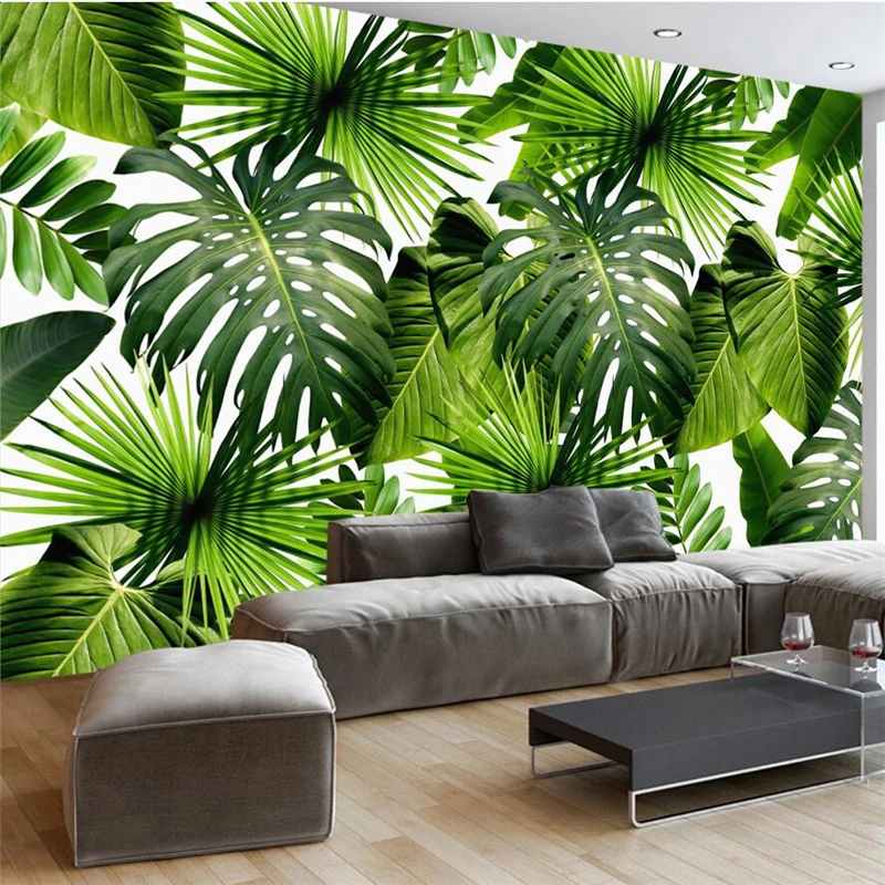 

beibehang papel parede Custom wallpaper Modern minimalist fresh rain forest plant banana leaves pastoral murals backdrop wall