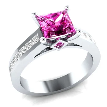 

HUITAN Exquisitely Engagement Rings For Women Inlaid Red Square Cubic Zirconia Romantic Wedding Rings Anniversary Jewelry Gift